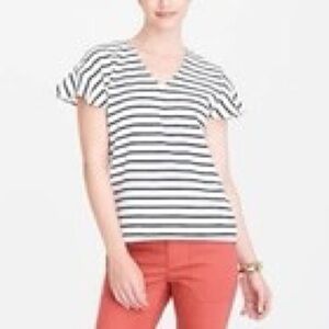 J. Crew Factory Black and White Striped Flutter Sleeve Blouse